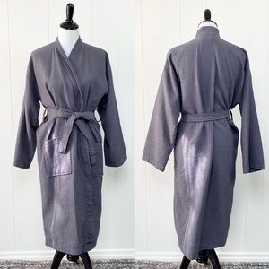 Chakir Linen Waffle Knit Gray Adjustable Tie Waistline Cotton Robe Size Medium